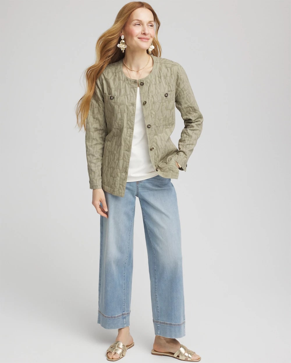 Chico's Clothing Jacquard Gauze Belted Field Jacket