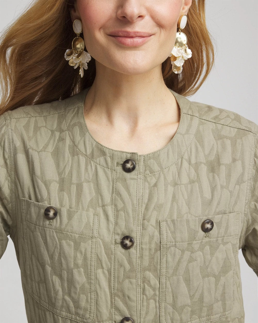 Chico's Clothing Jacquard Gauze Belted Field Jacket