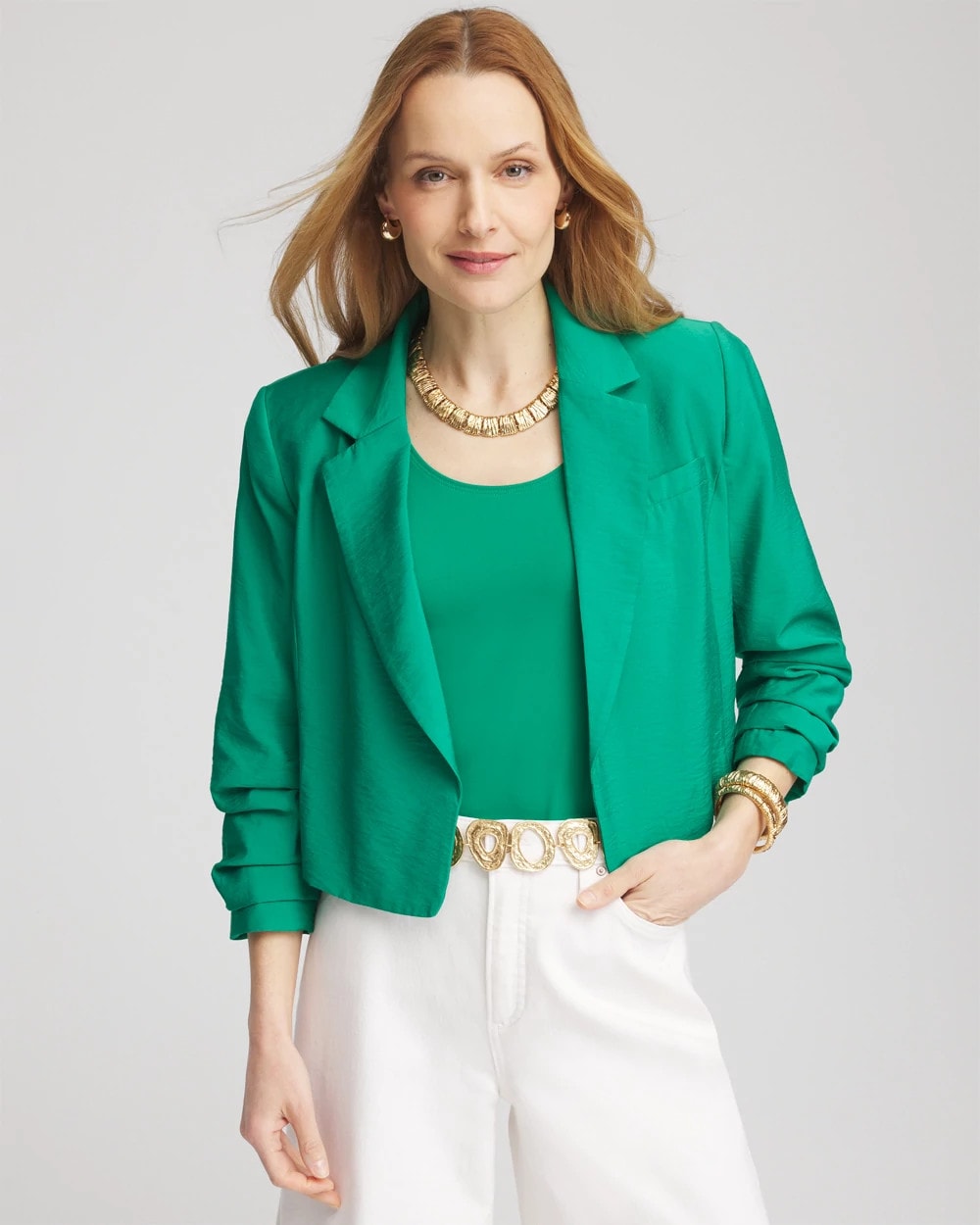 Chico's Clothing Cropped Ruched Sleeve Blazer
