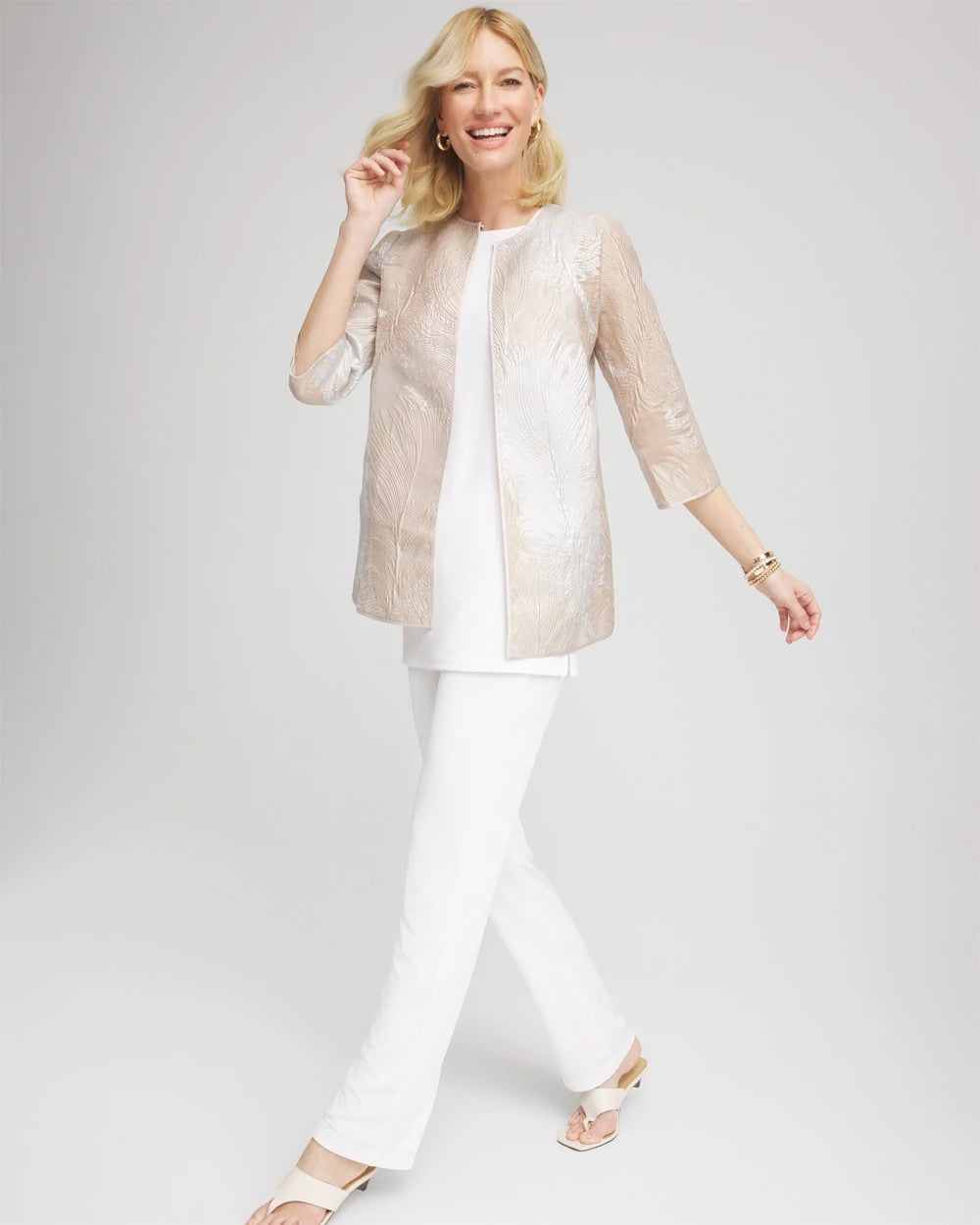 Chico's Clothing Travelers™ Collection Metallic 3/4 Sleeve Jacket