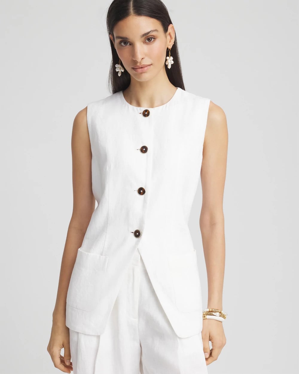 Chico's Clothing Linen Button-Front Shirt Vest