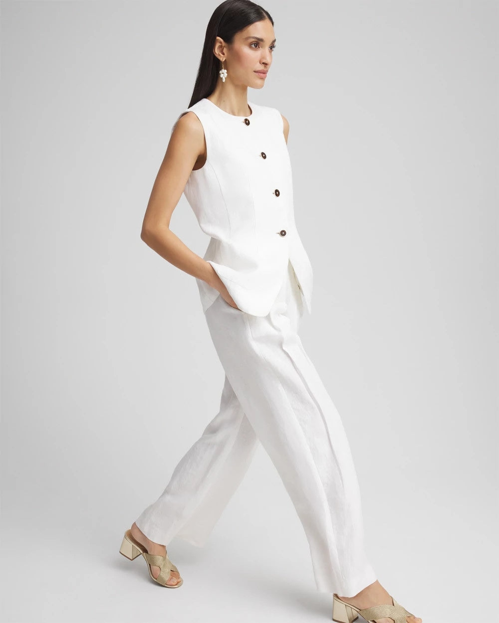 Chico's Clothing Linen Button-Front Shirt Vest