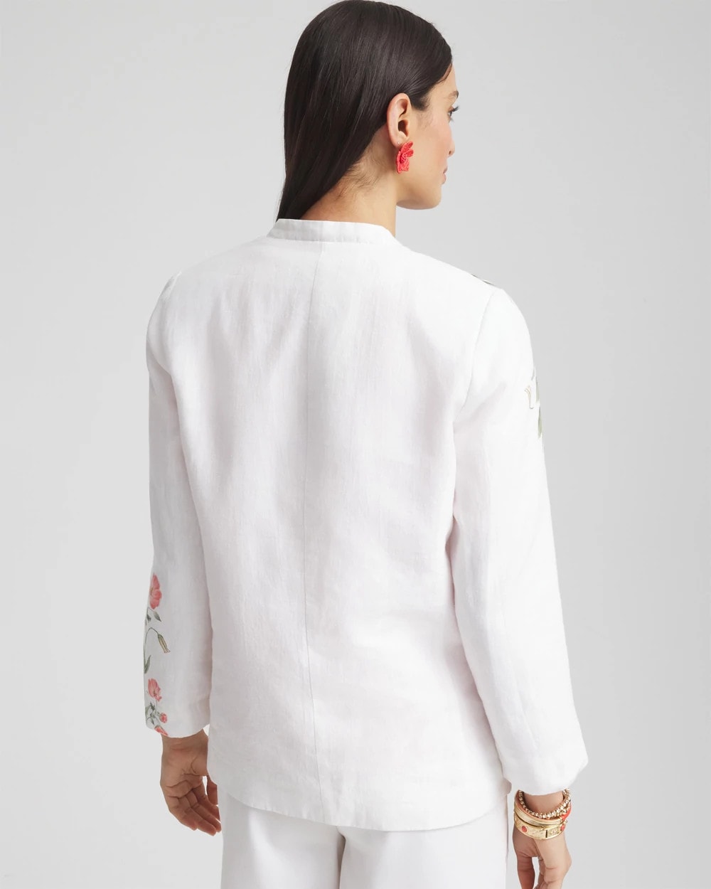 Chico's Clothing Floral Linen Non-Stretch Blazer