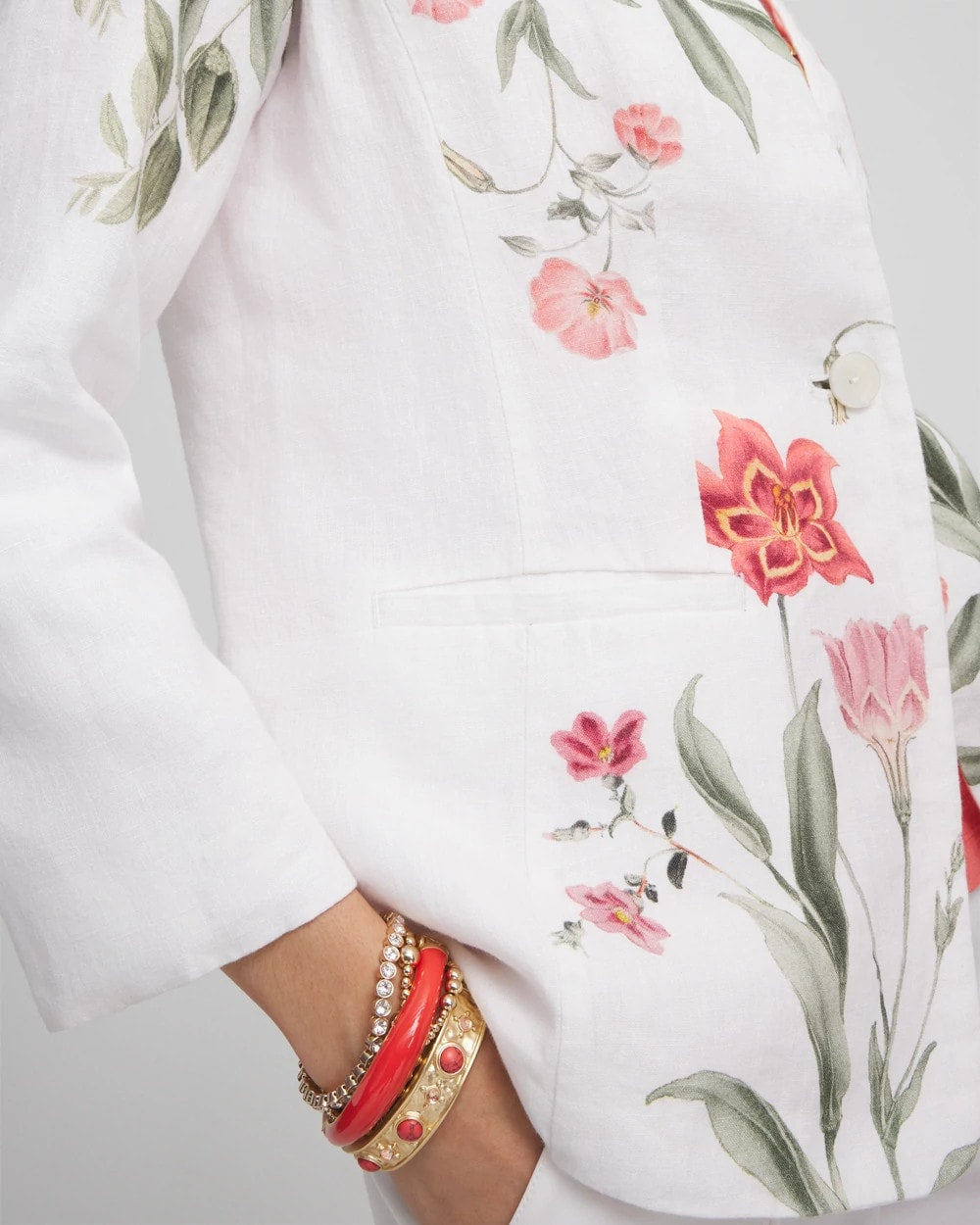 Chico's Clothing Floral Linen Non-Stretch Blazer