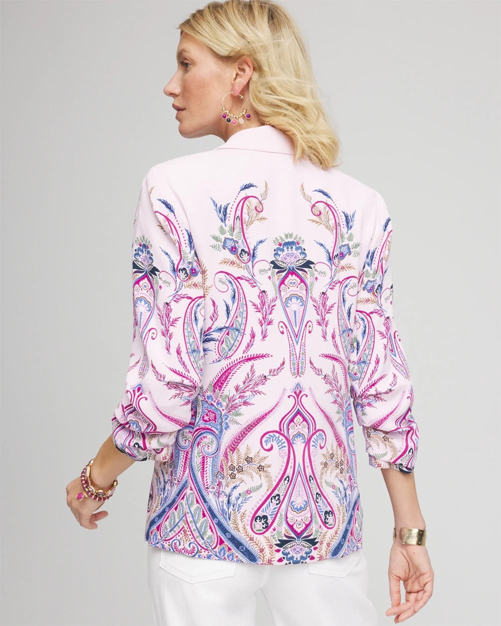 Chico's Clothing Ruched Sleeve Paisley Blazer