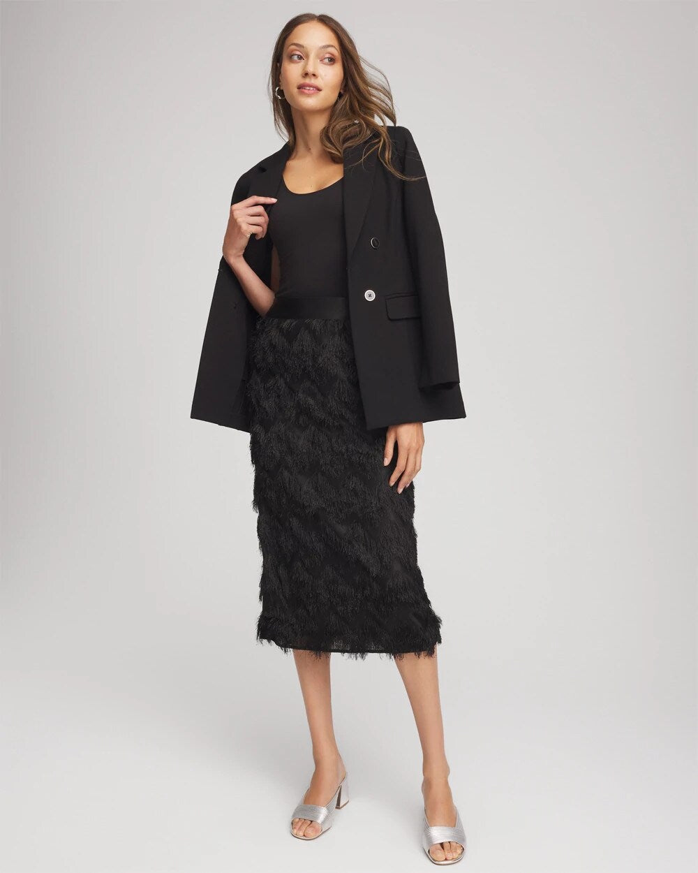 Chico's Clothing Chevron Fringe Party Skirt