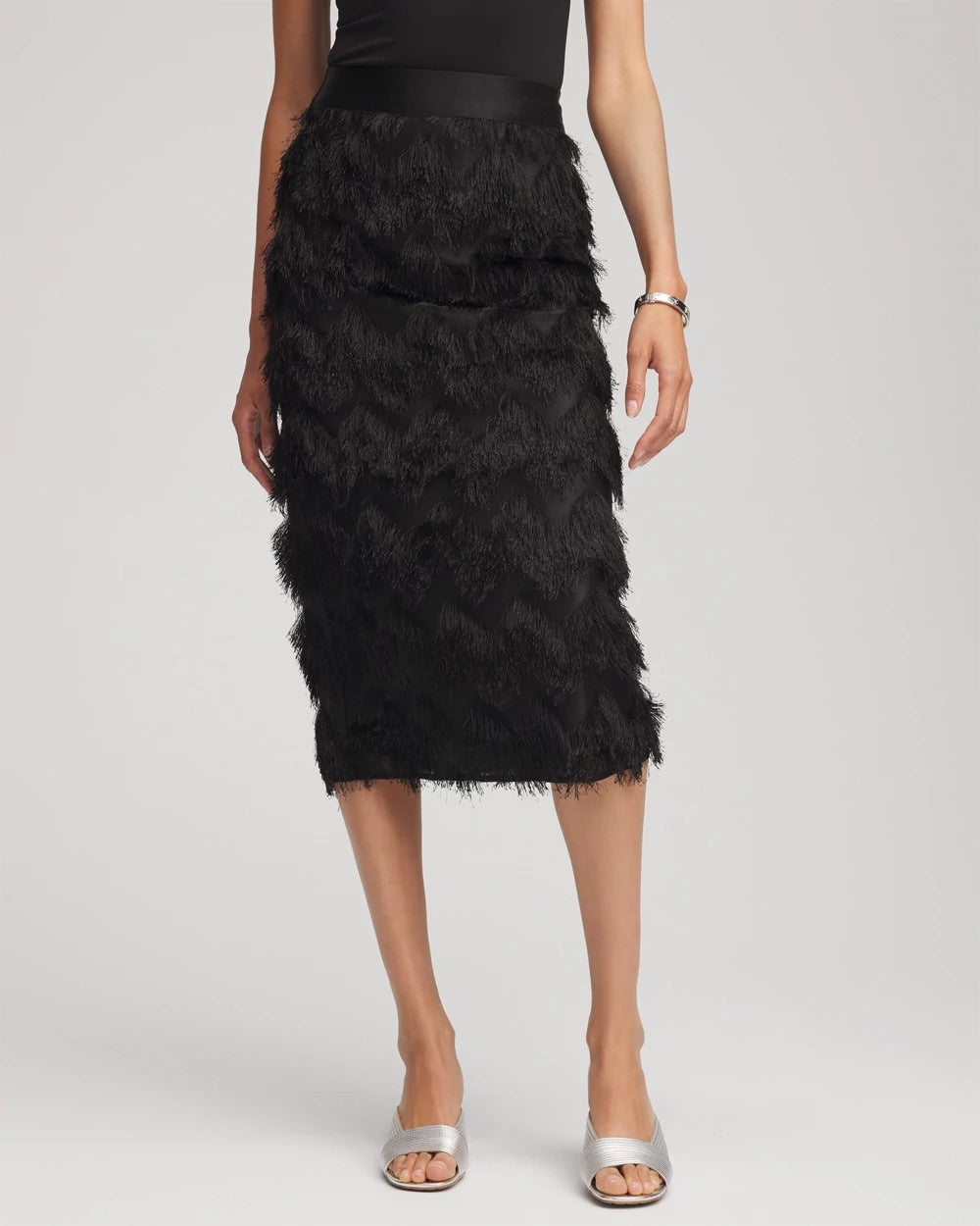 Chico's Clothing Chevron Fringe Party Skirt