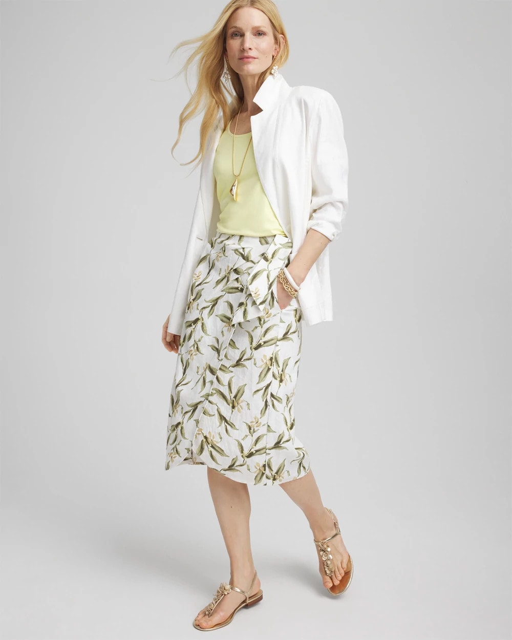 Chico's Clothing Linen Midi Wrap Skirt