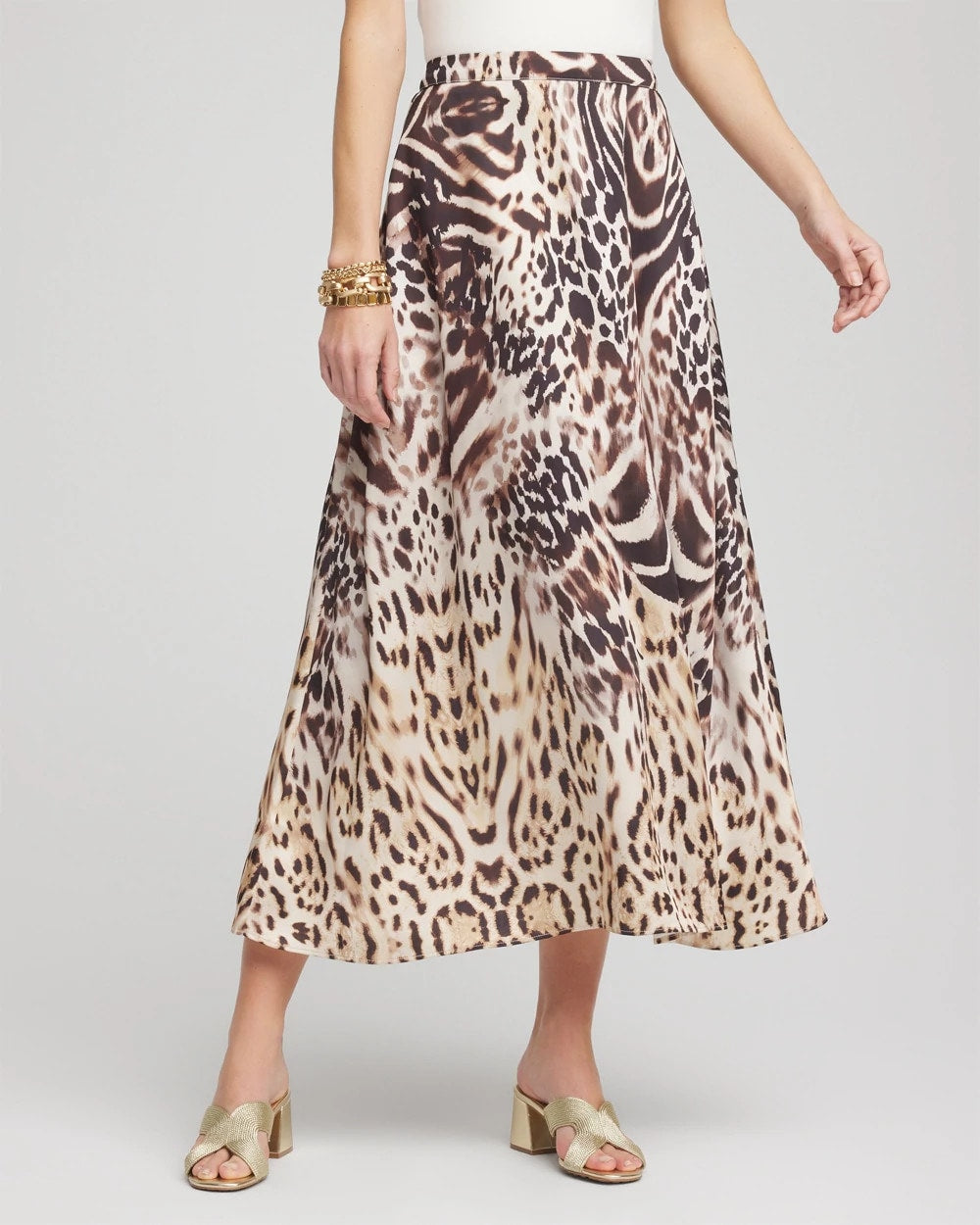 Chico's Clothing Animal Bengal Marks Faux Satin Skirt