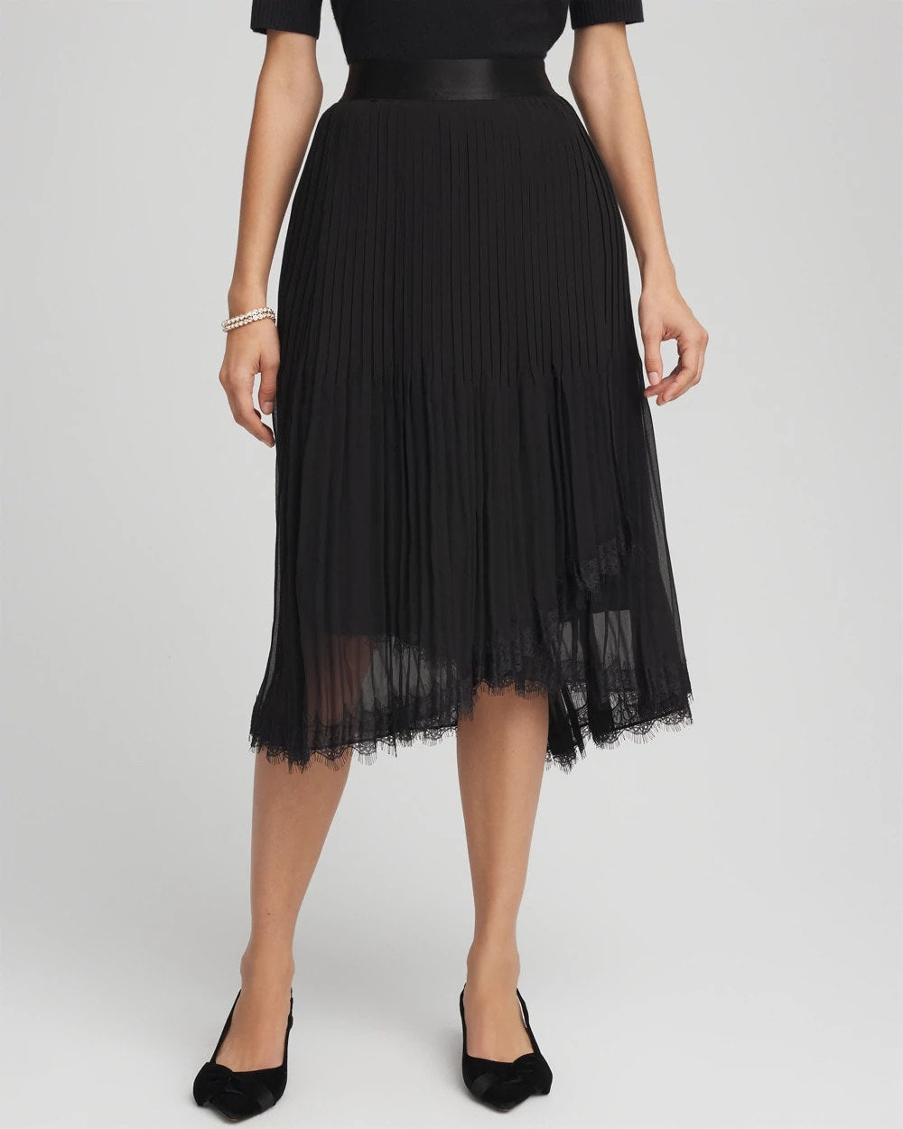 Chico's Clothing Pleated Lace Hem Midi Skirt