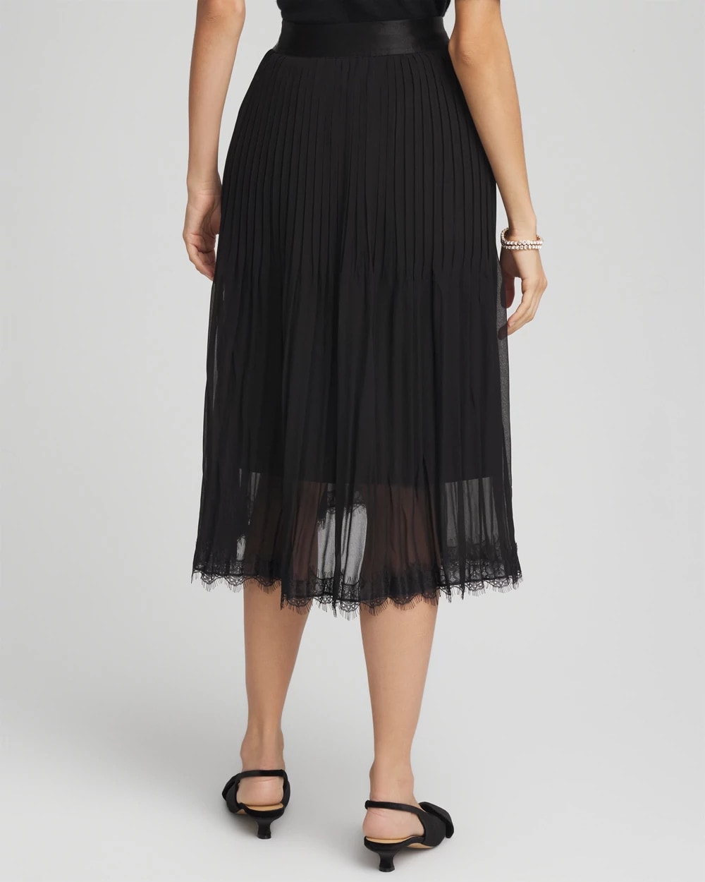 Chico's Clothing Pleated Lace Hem Midi Skirt