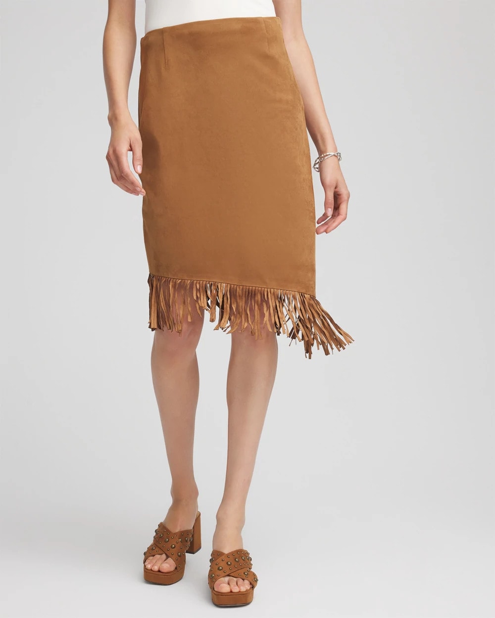 Chico's Clothing Suede Fringed Asymmetrical Skirt