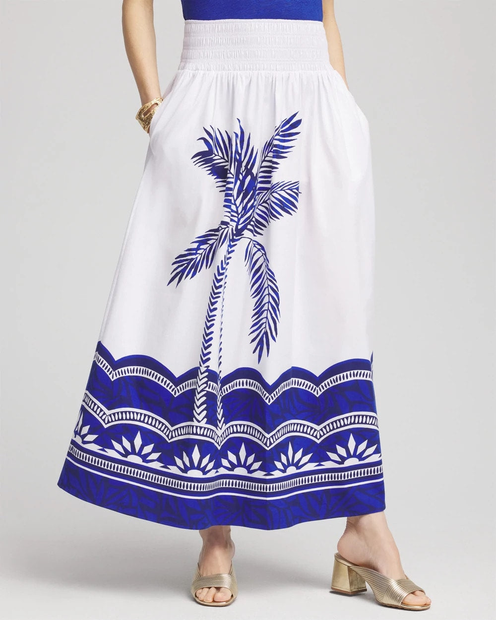 Chico's Clothing Tropical Smocked Waist Pull-On Skirt