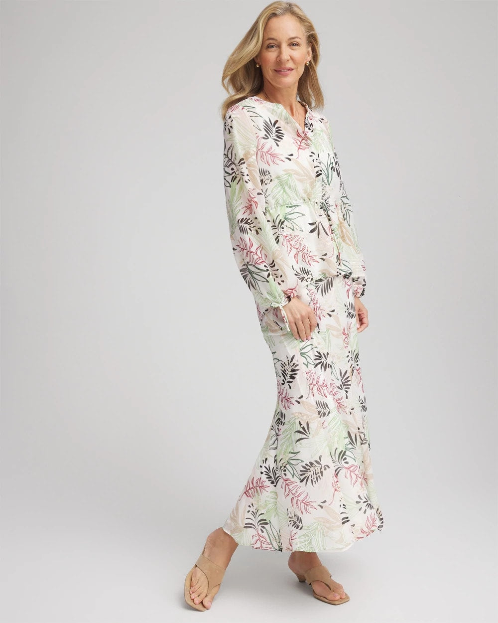 Chico's Clothing Floral Embroidered Crinkle Maxi Skirt