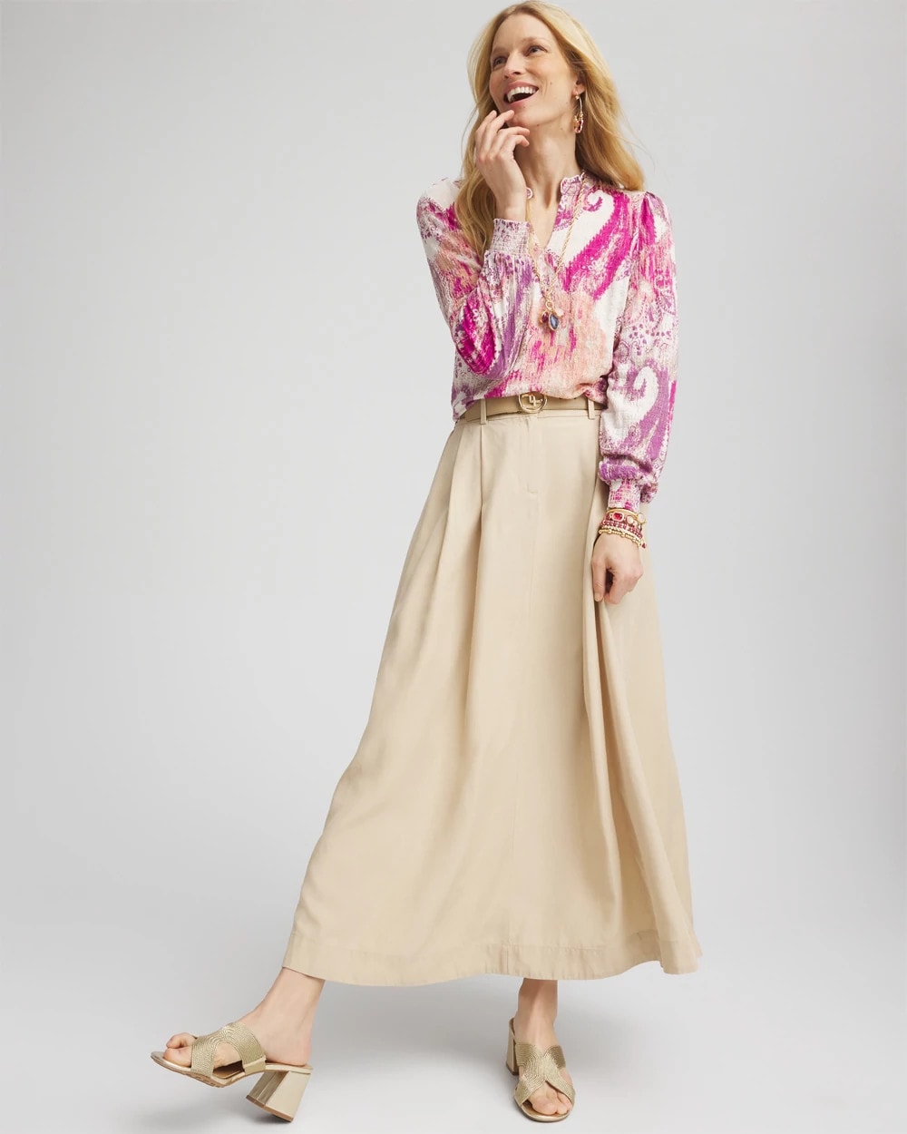 Chico's Clothing Pleated A-Line Midi Skirt