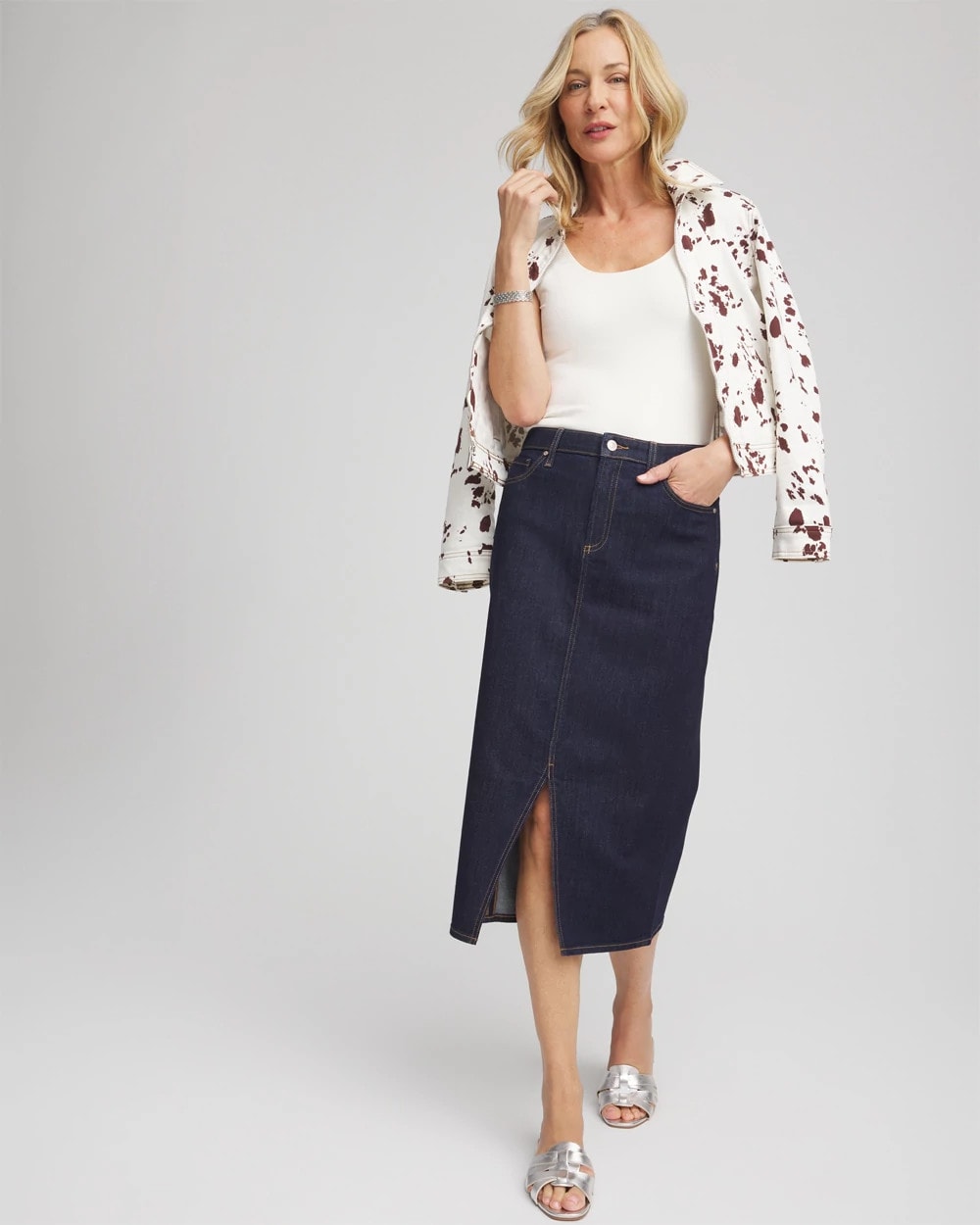 Chico's Clothing High-Rise Straight Stretch-Denim Skirt