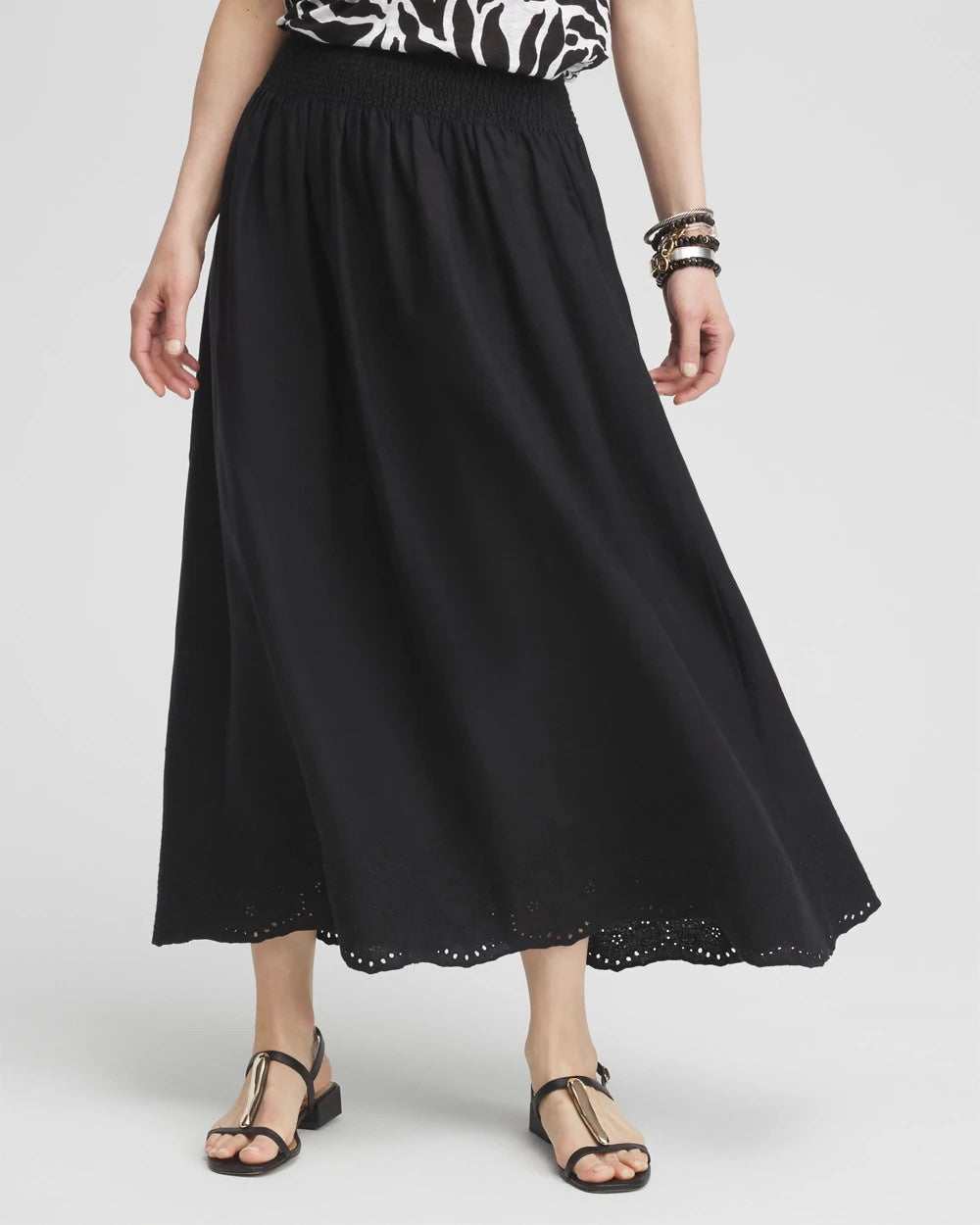 Chico's Clothing Linen Embroidered Scallop Hem Skirt