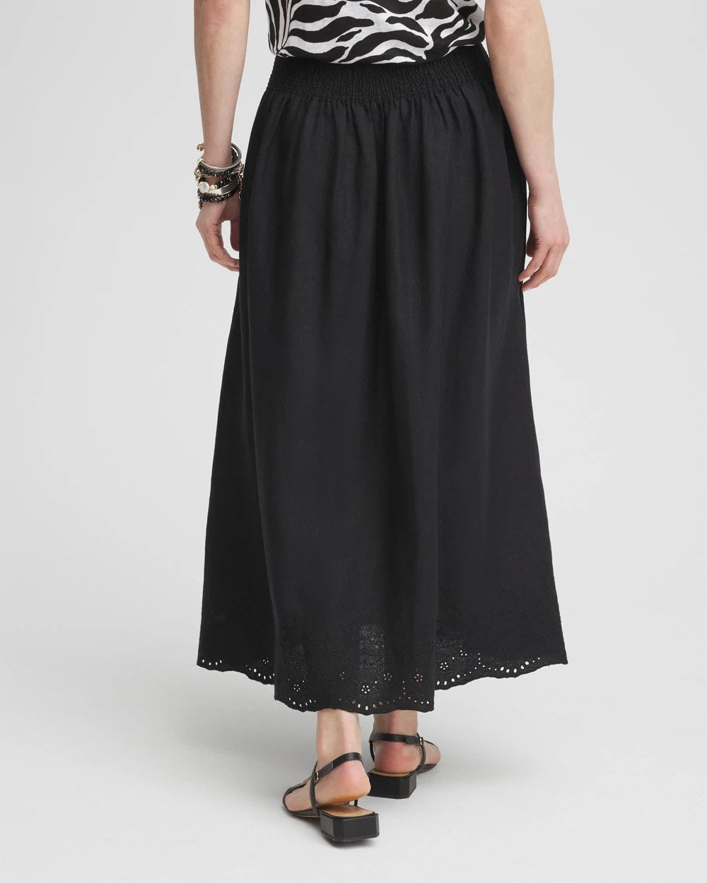 Chico's Clothing Linen Embroidered Scallop Hem Skirt