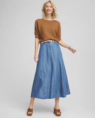 Chico's Clothing Lightweight Denim Fly Front Midi Skirt