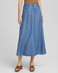 Chico's Clothing Lightweight Denim Fly Front Midi Skirt