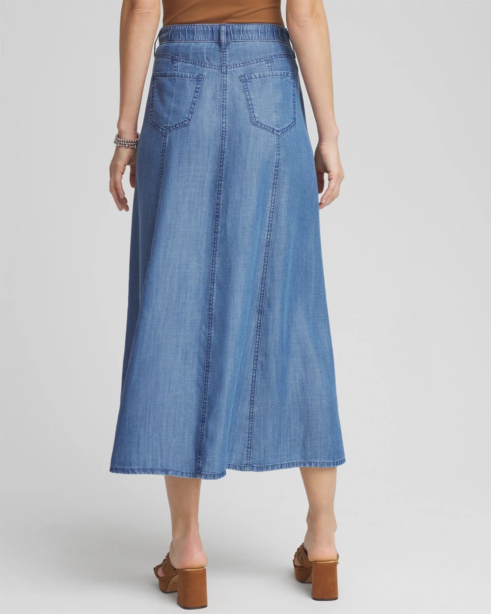 Chico's Clothing Lightweight Denim Fly Front Midi Skirt