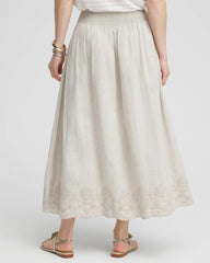 Chico's Clothing Linen Embroidered Scallop Hem Skirt