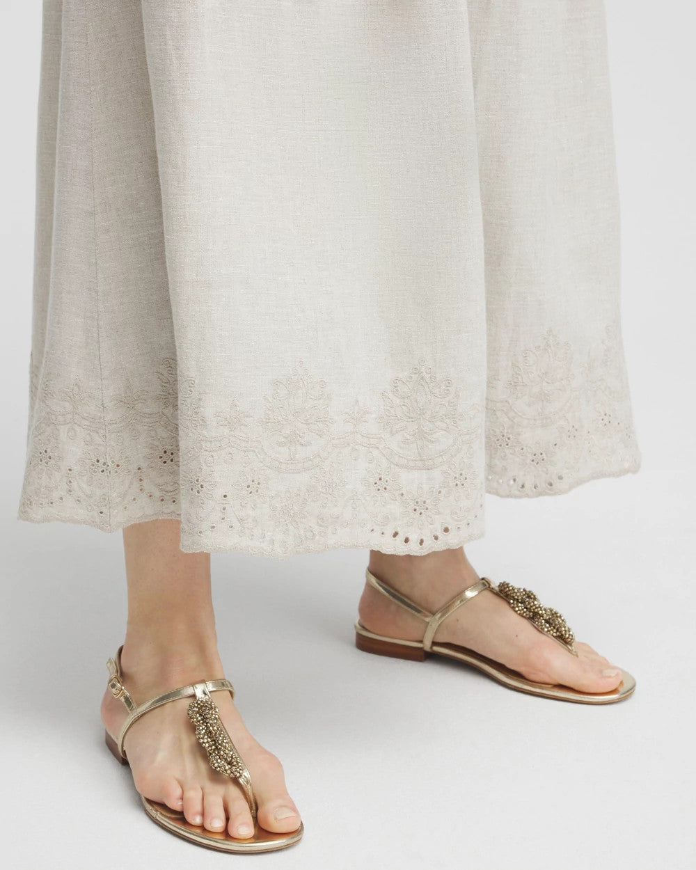Chico's Clothing Linen Embroidered Scallop Hem Skirt