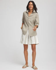 Chico's Clothing Striped Cotton-Linen Pull-On Utility Shorts