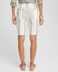 Chico's Clothing Striped Cotton-Linen Pull-On Utility Shorts