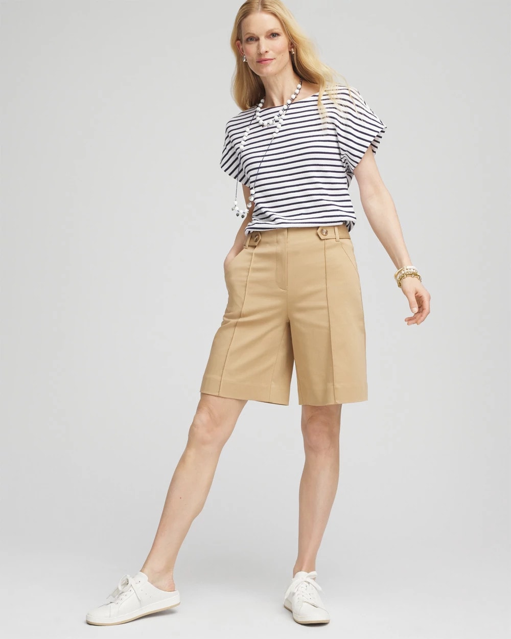 Chico's Clothing Sateen Tab-Front A-line Shorts
