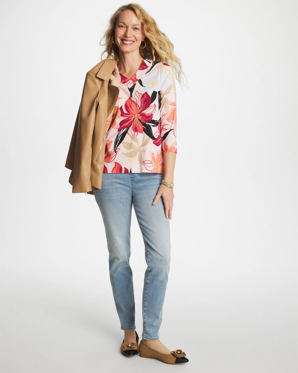 Chico's Clothing Pima Cotton 3/4 Sleeve Tee