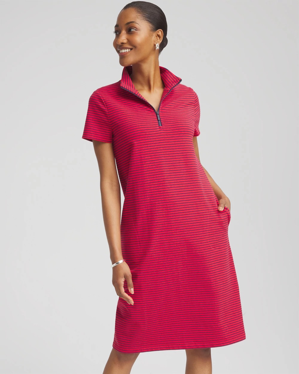 Chico's Clothing Zenergy® UPF Knit Stripe Half-Zip Dress