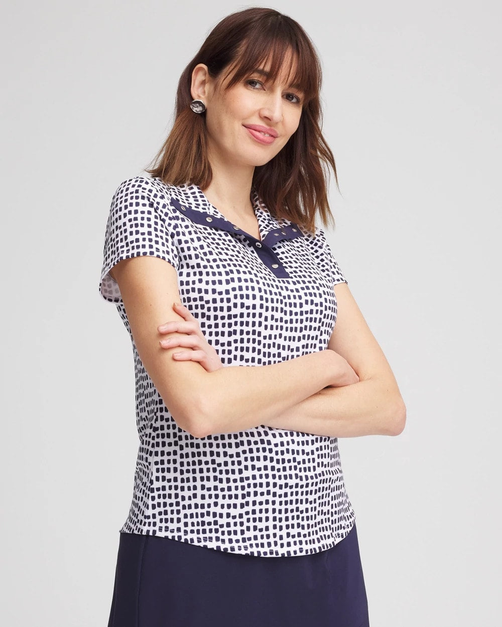 Chico's Clothing Zenergy® UPF Dots Mockneck Short-Sleeve Top