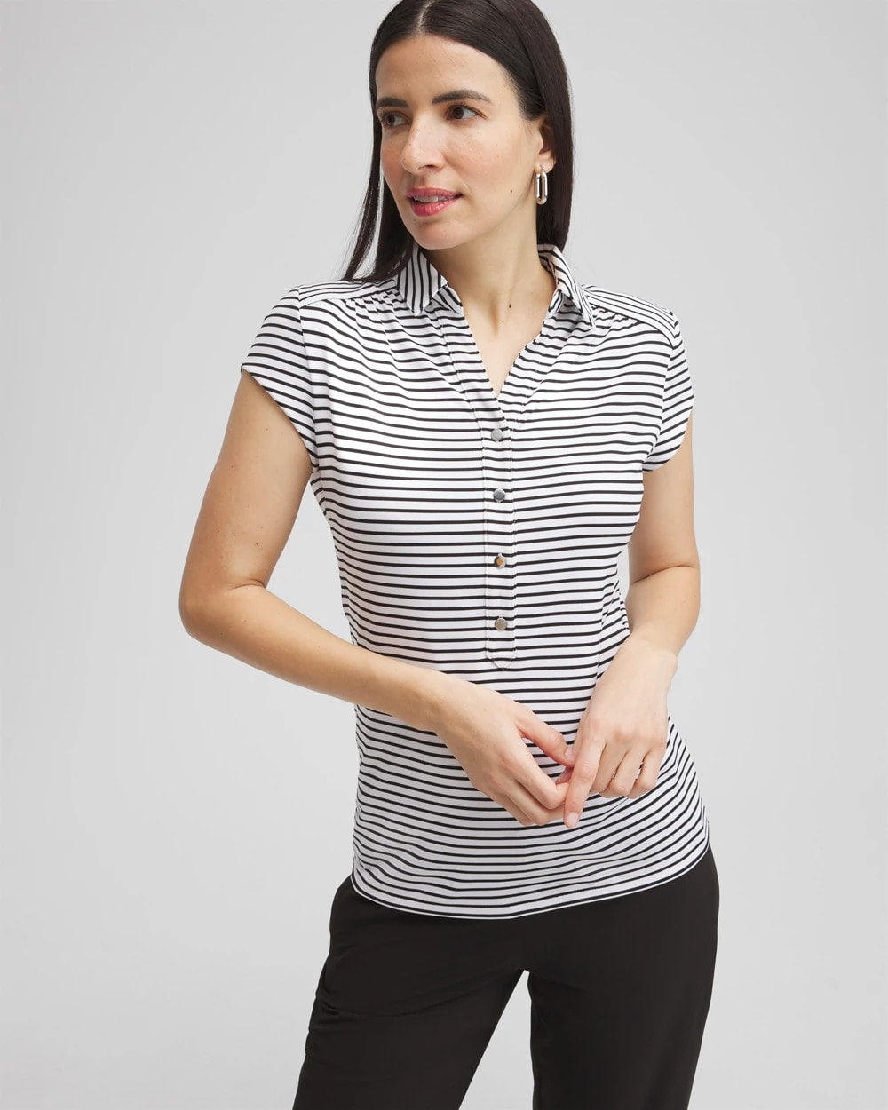 Chico's Clothing Zenergy® UPF Stripe Cap Sleeve Polo