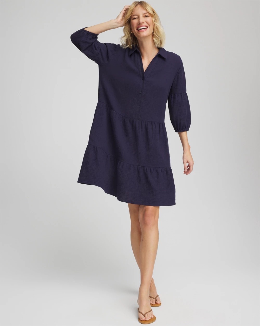 Chico's Clothing Woven Tiered Swim Cover-Up Dress