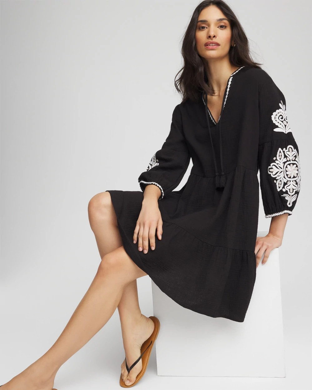 Chico's Clothing Woven Embroidered Swim Cover-Up