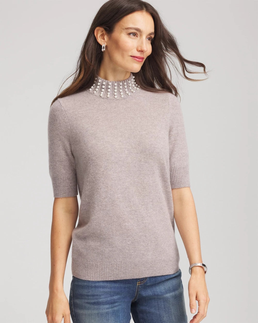 Chico's Clothing Cashmere Pearl Mockneck Sweater