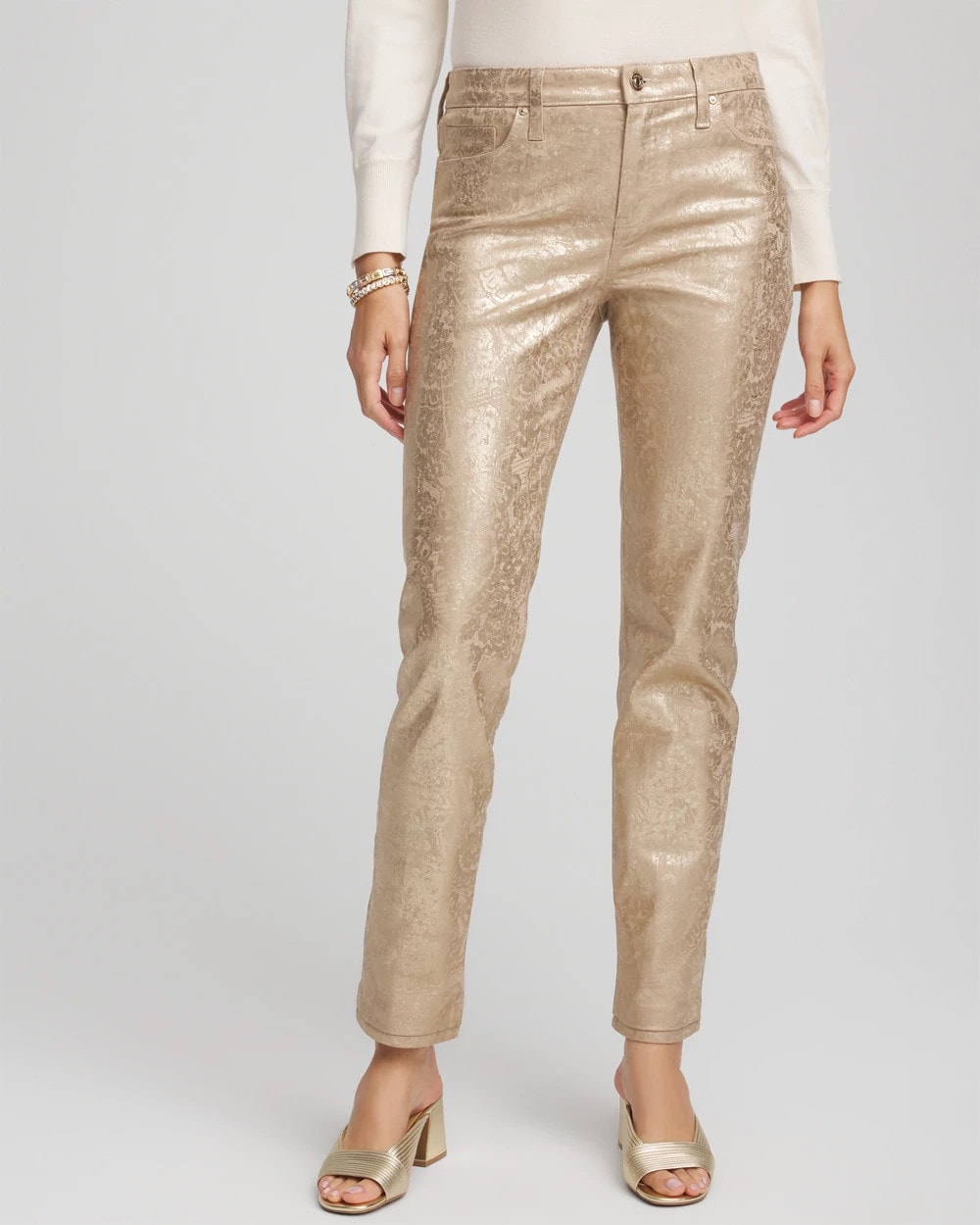 Chico's Clothing Girlfriend Slim Ankle Foiled Lace Jeans