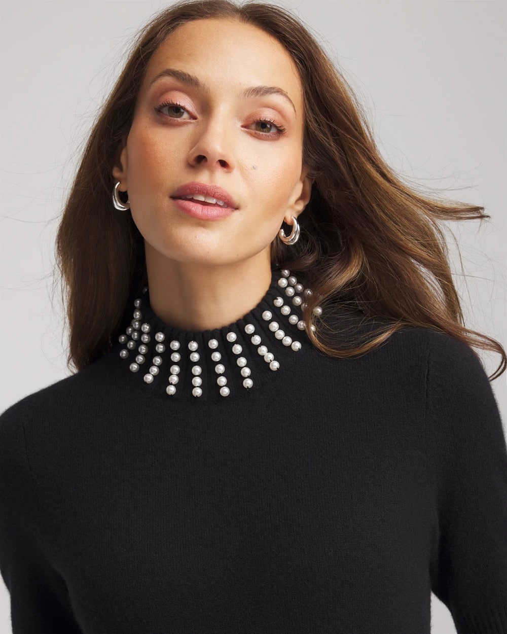 Chico's Clothing Cashmere Pearl Mockneck Sweater