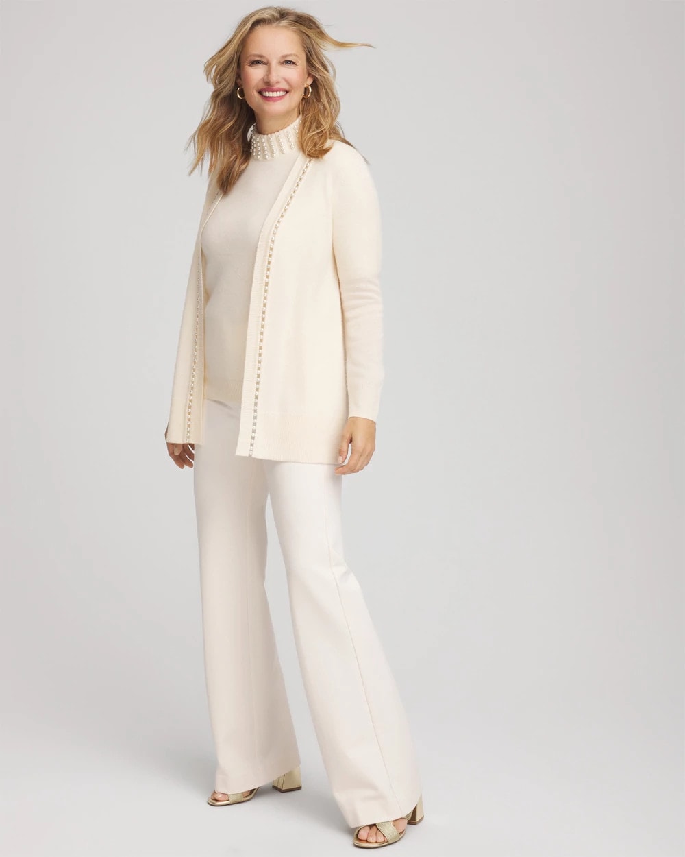 Chico's Clothing Cashmere Pearl-Trim Cardigan