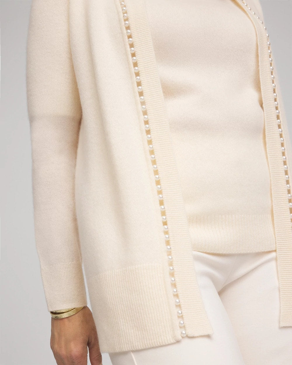 Chico's Clothing Cashmere Pearl-Trim Cardigan