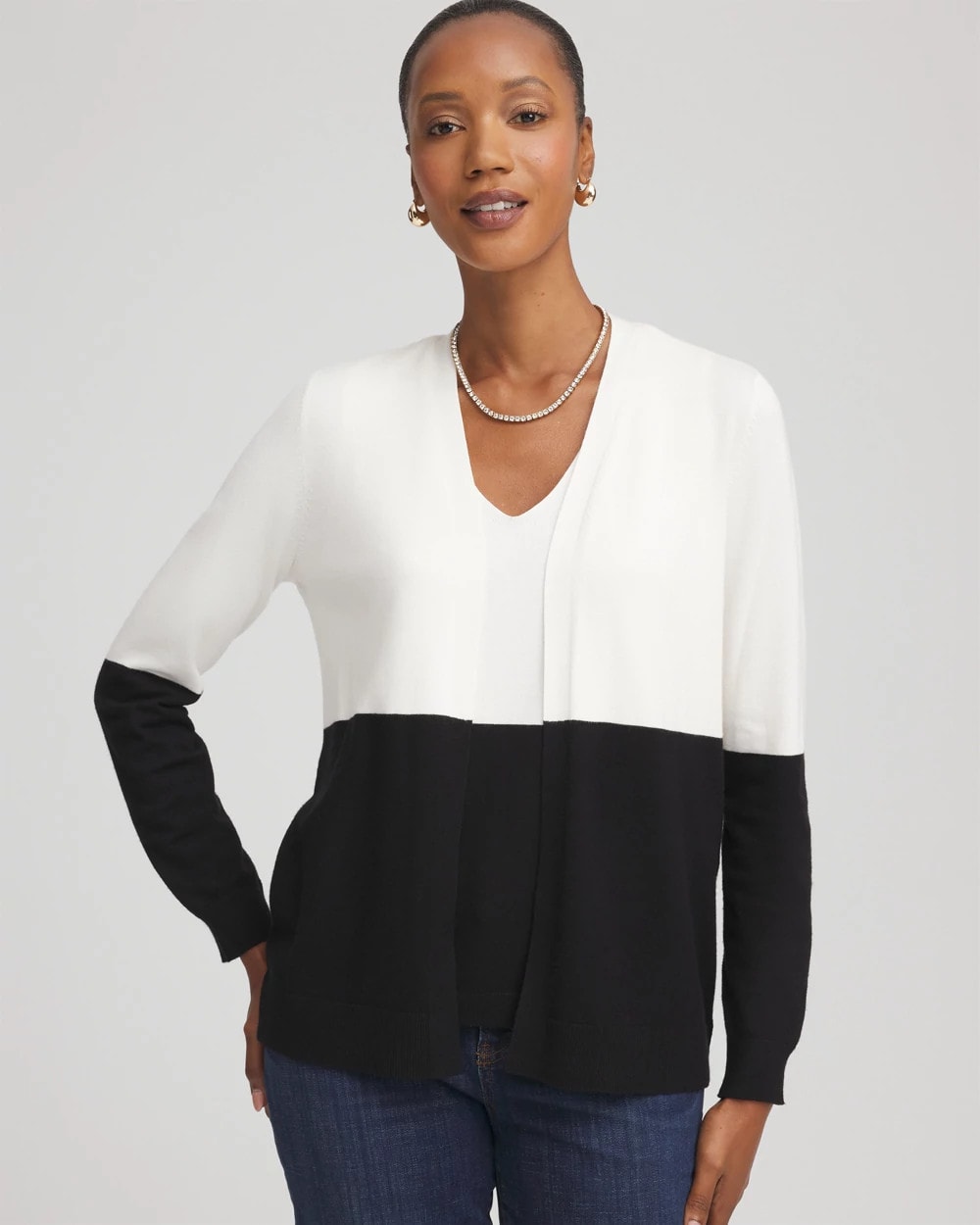 Chico's Clothing Ella Colorblock Long-Sleeve Cardigan