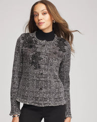Chico's Clothing Embroidered Metallic Tweed Cardigan