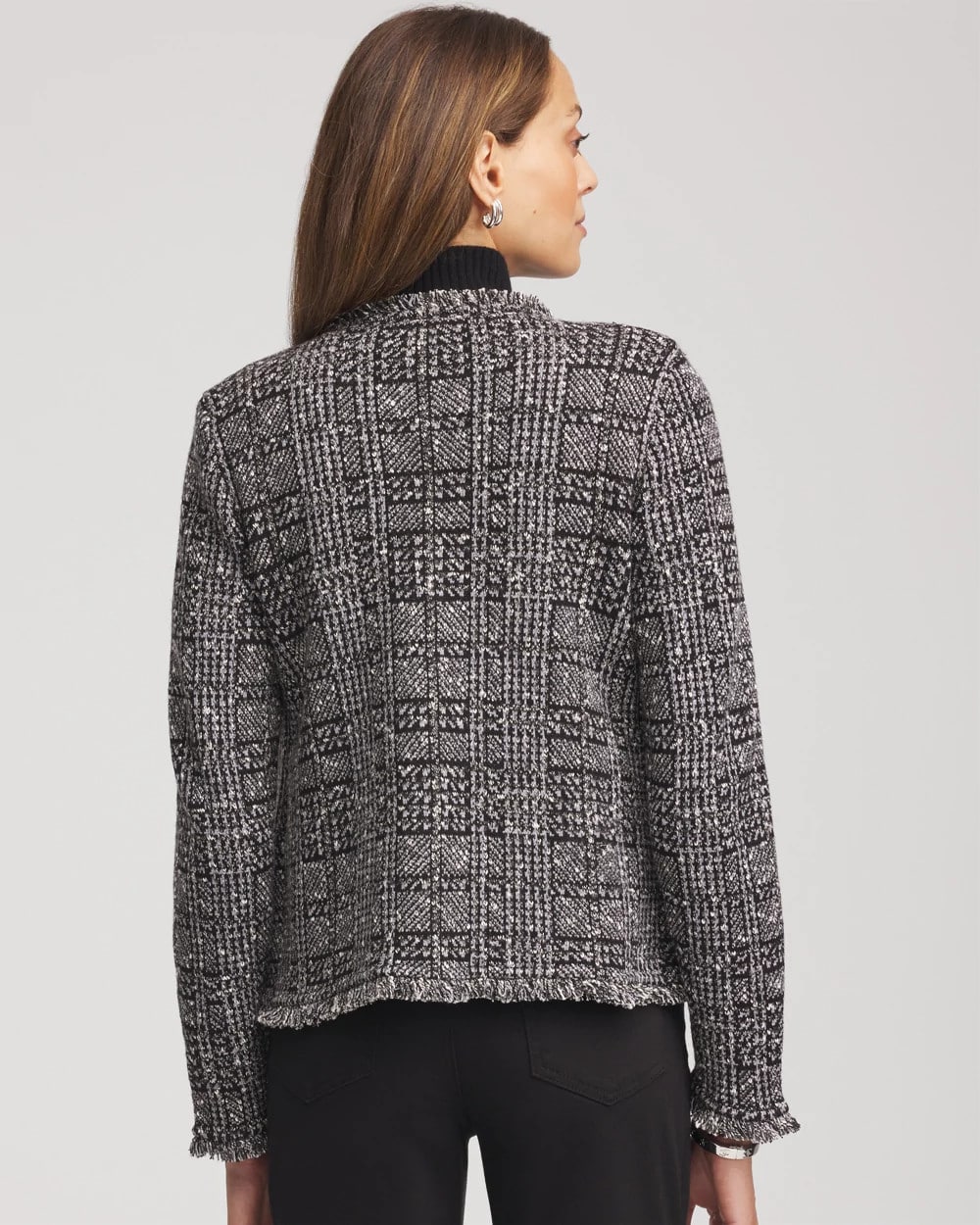Chico's Clothing Embroidered Metallic Tweed Cardigan