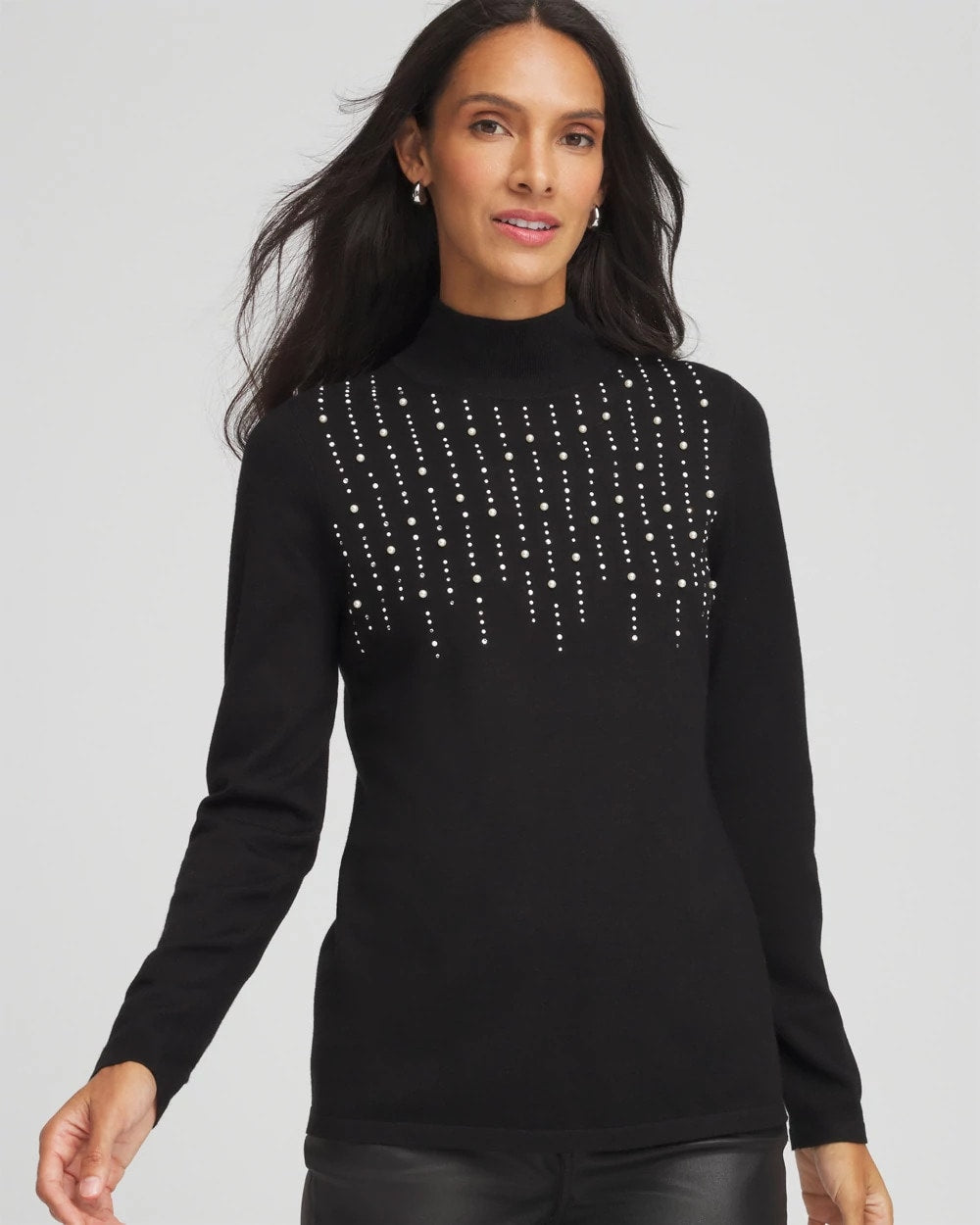 Chico's Clothing Ella Embellished Mockneck Sweater
