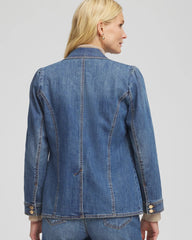 Chico's Clothing Pearl Brooch Denim Blazer