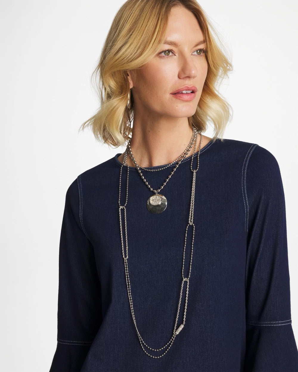 Chico's Jewelry Short Silver Ball Chain Pendant
