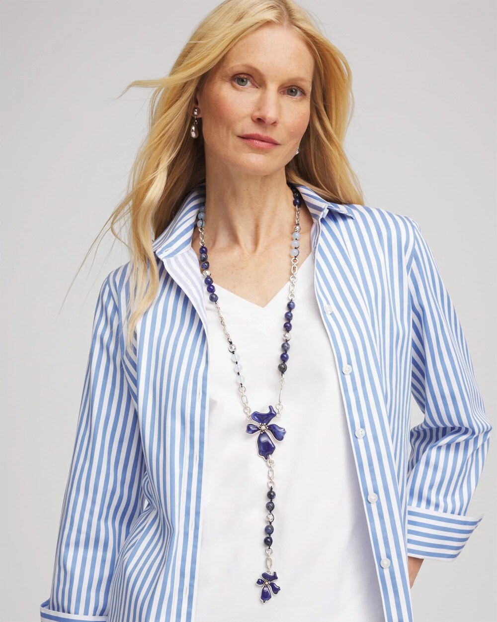 Chico's Jewelry Blue Flower Long Y-Necklace