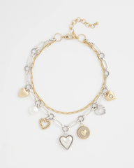 Chico's Jewelry Mixed Metal Heart Charm Necklace