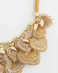 Chico's Jewelry Gold Beaded Heart Charm Bib Necklace